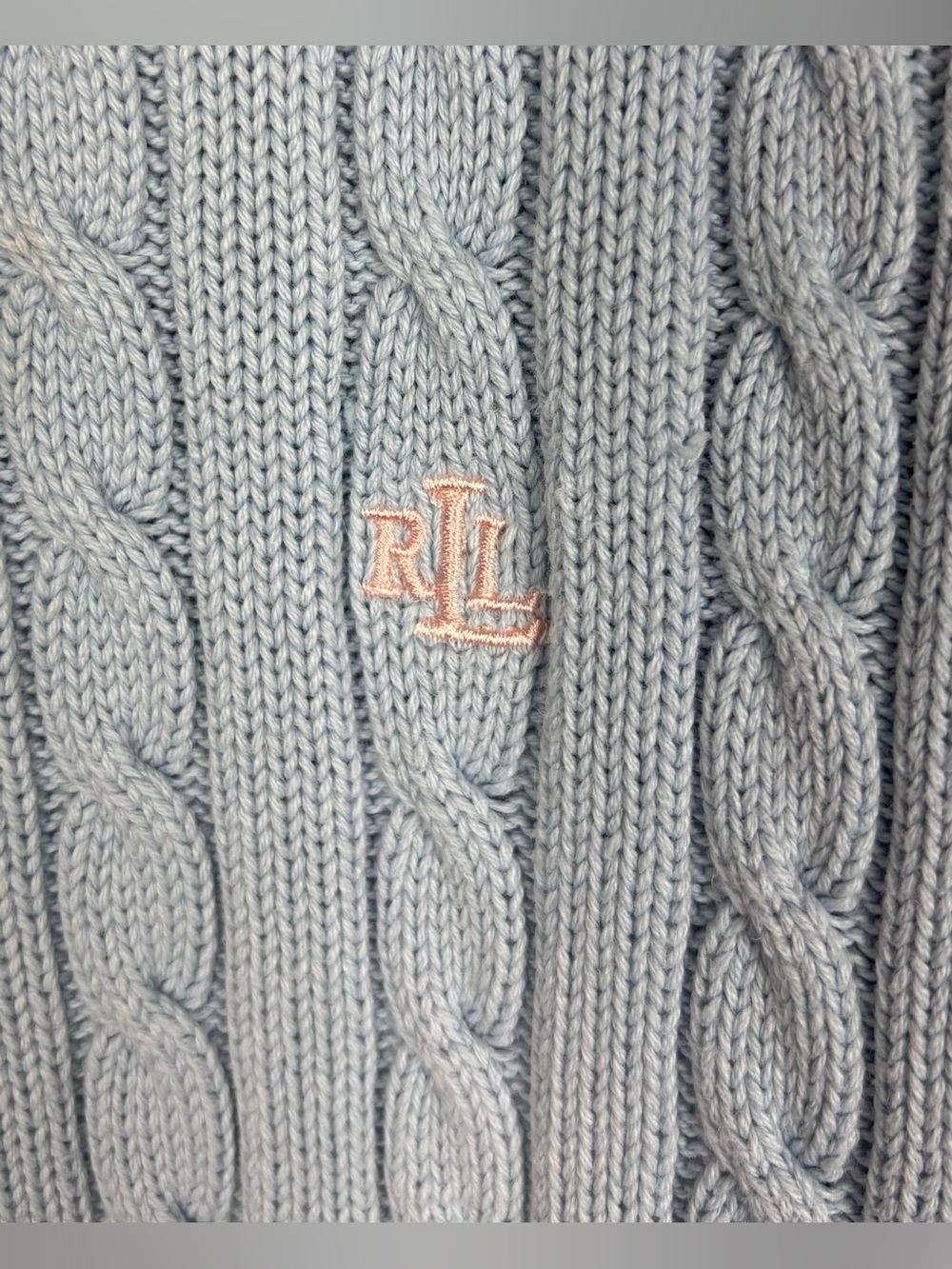 Lauren Ralph Lauren Sweater Cable Knit Blue Size Large Cotton Preppy - Picture 3 of 5